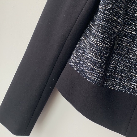Classiques Entier L Cropped Tweed Collarless Blazer Jacket Black Blue Colorblock - Picture 6 of 8
